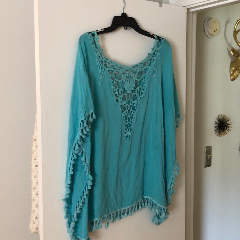 Teal crochet swim coverup- size S
